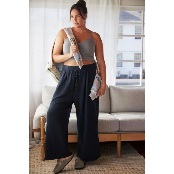 Daily Practice Pants - Anthropologie Daily Practice Womens Blue High Rise Wide-Leg Lounge Pants Size XS